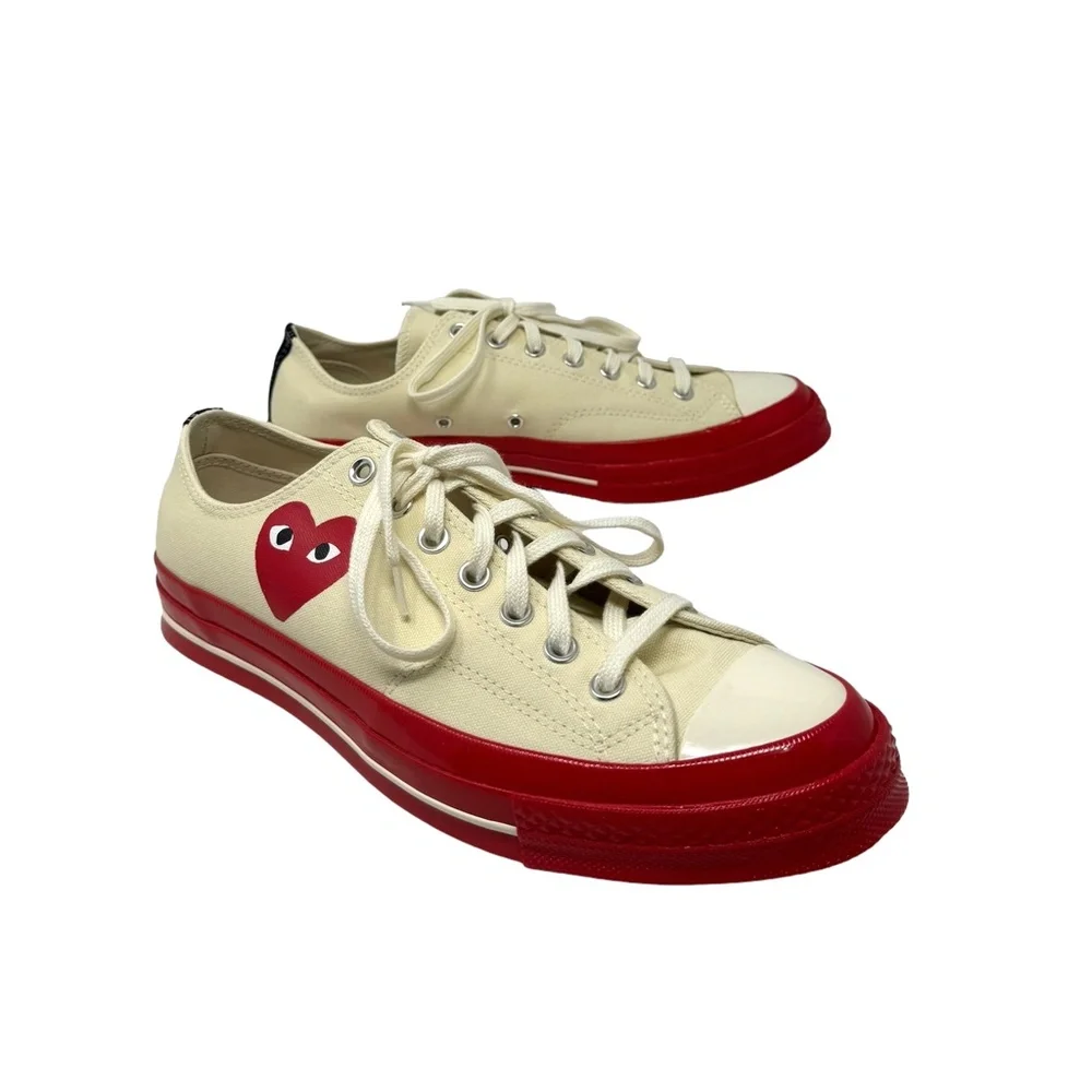 Converse Chuck 70 CDG Low Top Shoe Skate Women Sneakers Canvas Beige Red A01796C